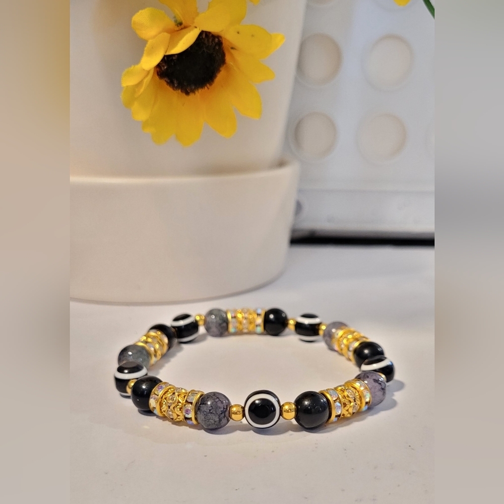 Black Evil Eye Beaded Stretch Protection Mal De Ojo Fashion Bracelet
